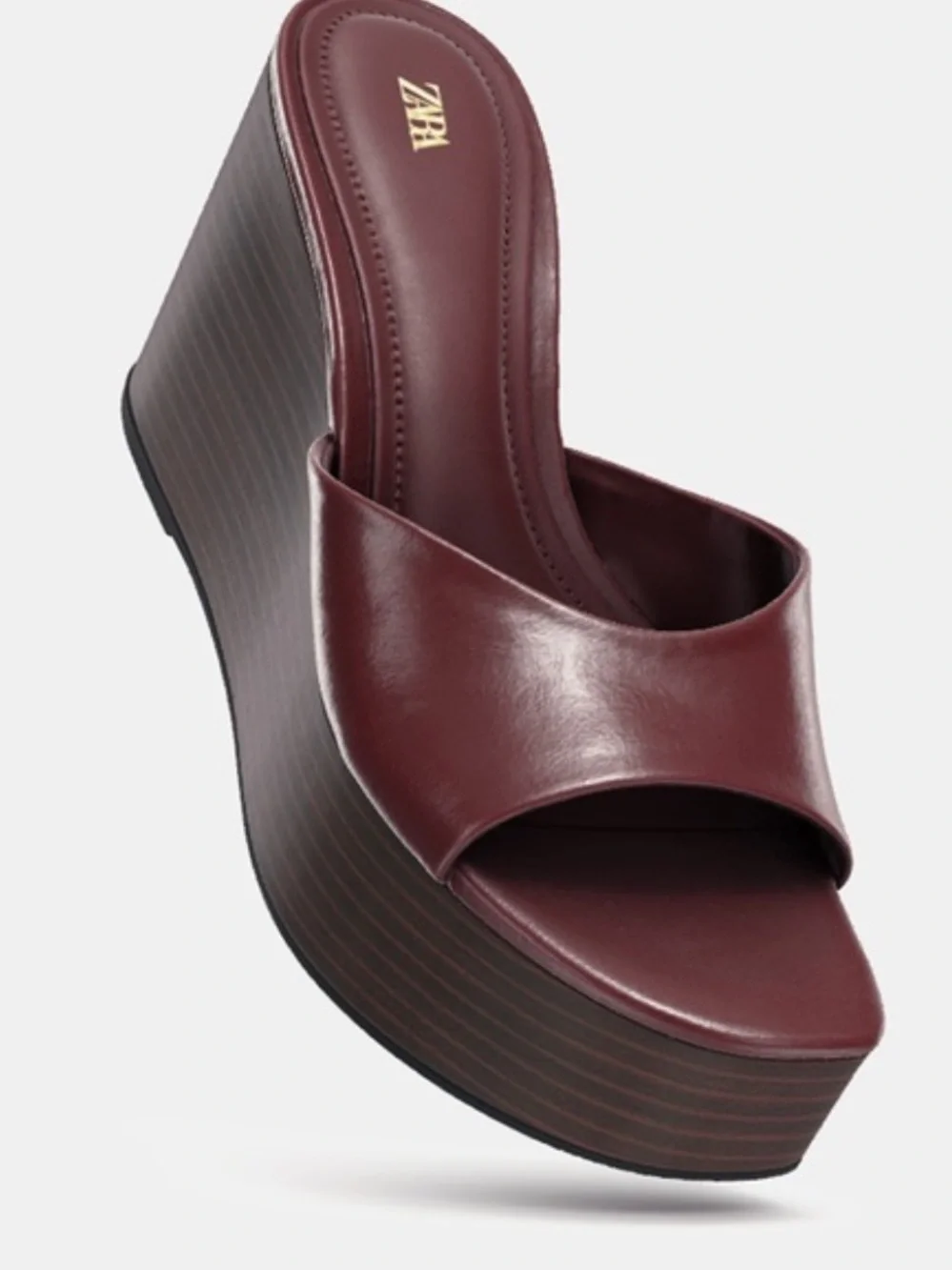 Zara Maroon Open-Toe Platform Wedge Sandal